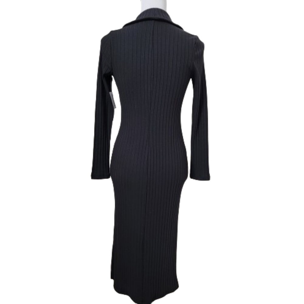 Old Navy Black Fitted Rib-Knit Polo Dress, Long Sleeve, Size XS, NEW with Tag - Picture 4 of 14